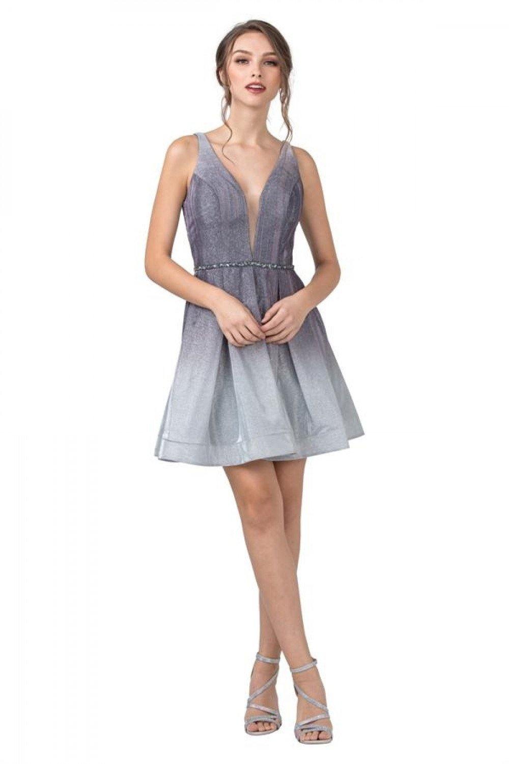 Appliqued Back Ombre Homecoming Short Dress - The Dress Outlet ASpeed