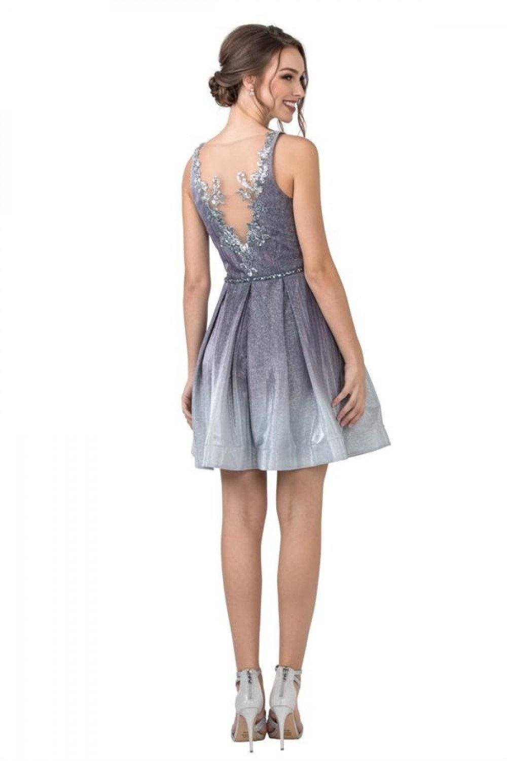 Appliqued Back Ombre Homecoming Short Dress - The Dress Outlet ASpeed