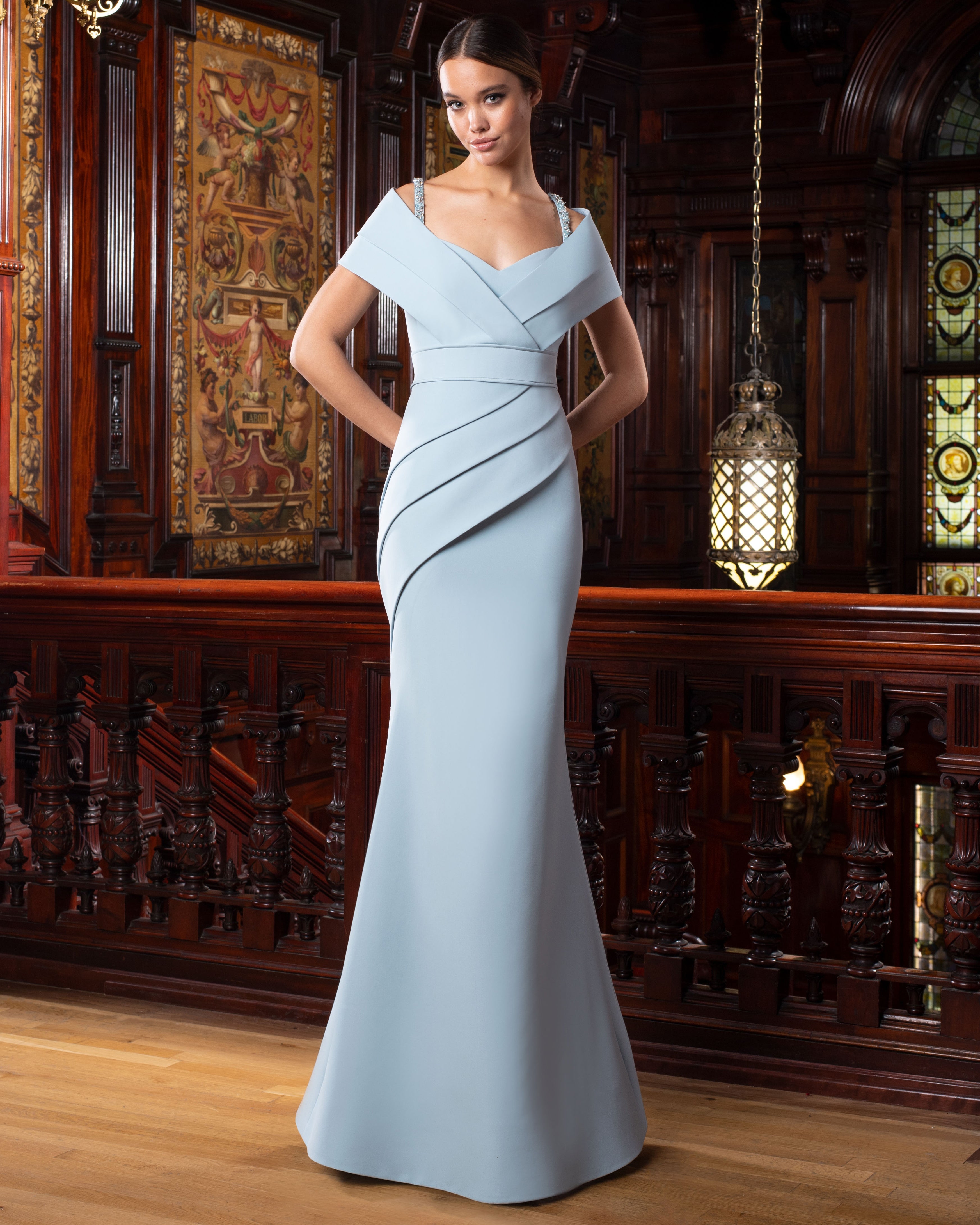 Formal Dresses Beaded Long Layered Formal Pleated Dress Daiquiri Ice