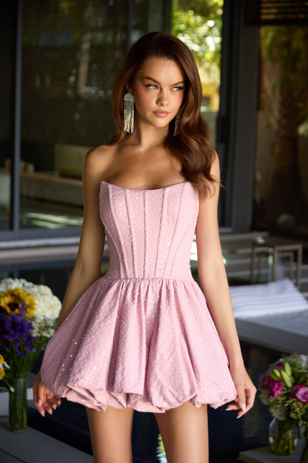 Strapless Straight Neck Mini/Short Sequin Cocktail Fit & Flare Ava Presley 42404