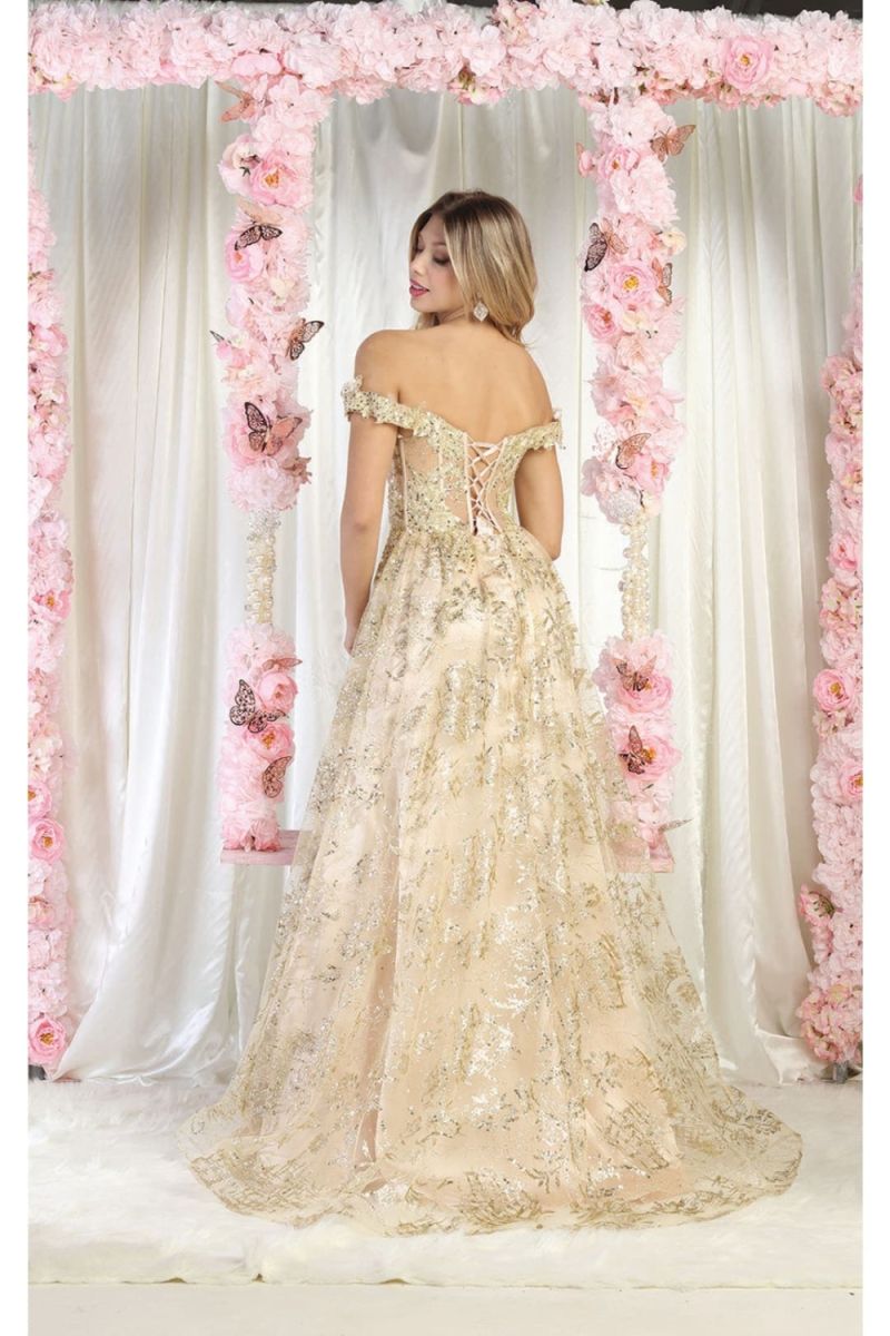 Off-the-Shoulder Floor-Length Tulle Prom A-Line May Queen 1975