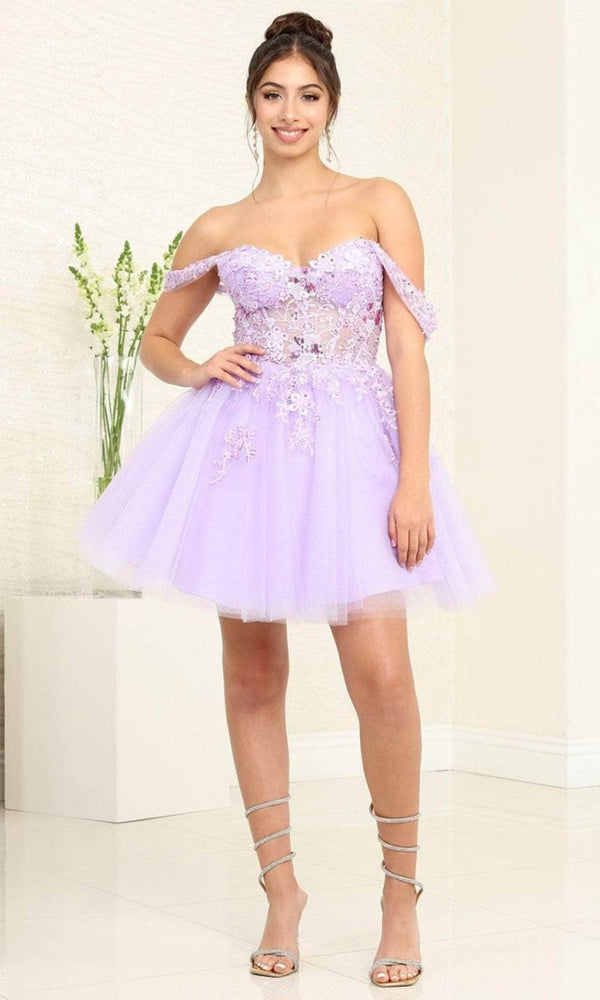 Off-the-Shoulder Mini Short Tulle Prom A-Line May Queen MQ2091