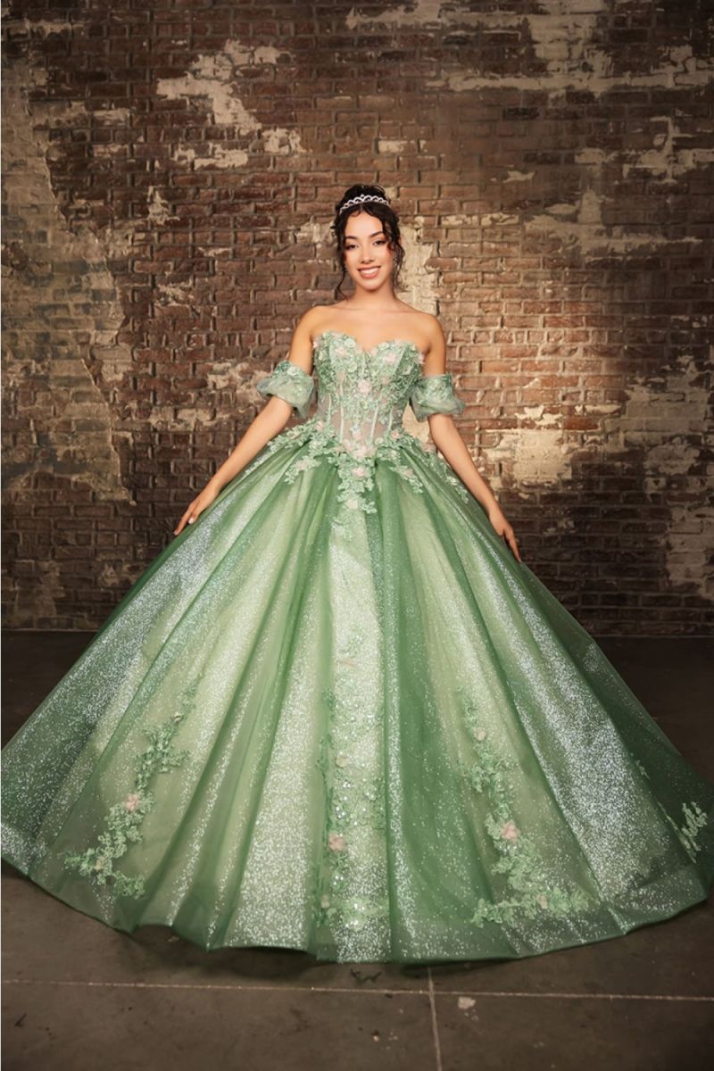 Off-the-Shoulder Floor-Length Tulle Quinceañera Ball Gown May Queen LK245