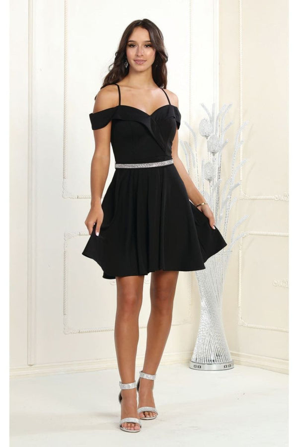 Off-the-Shoulder Mini/Short Chiffon Cocktail A-Line May Queen MQ1916