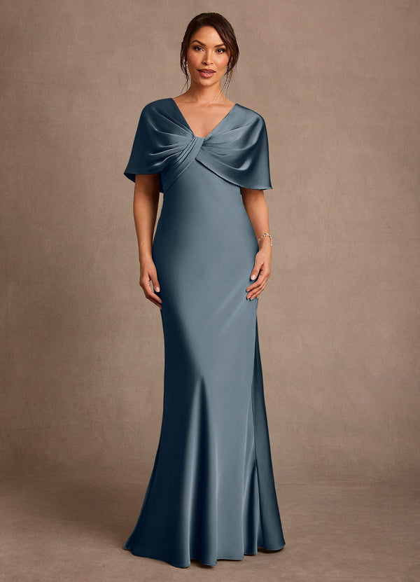 Satin Cape-Sleeve Long Dress Aidan Mattox MD1E209851