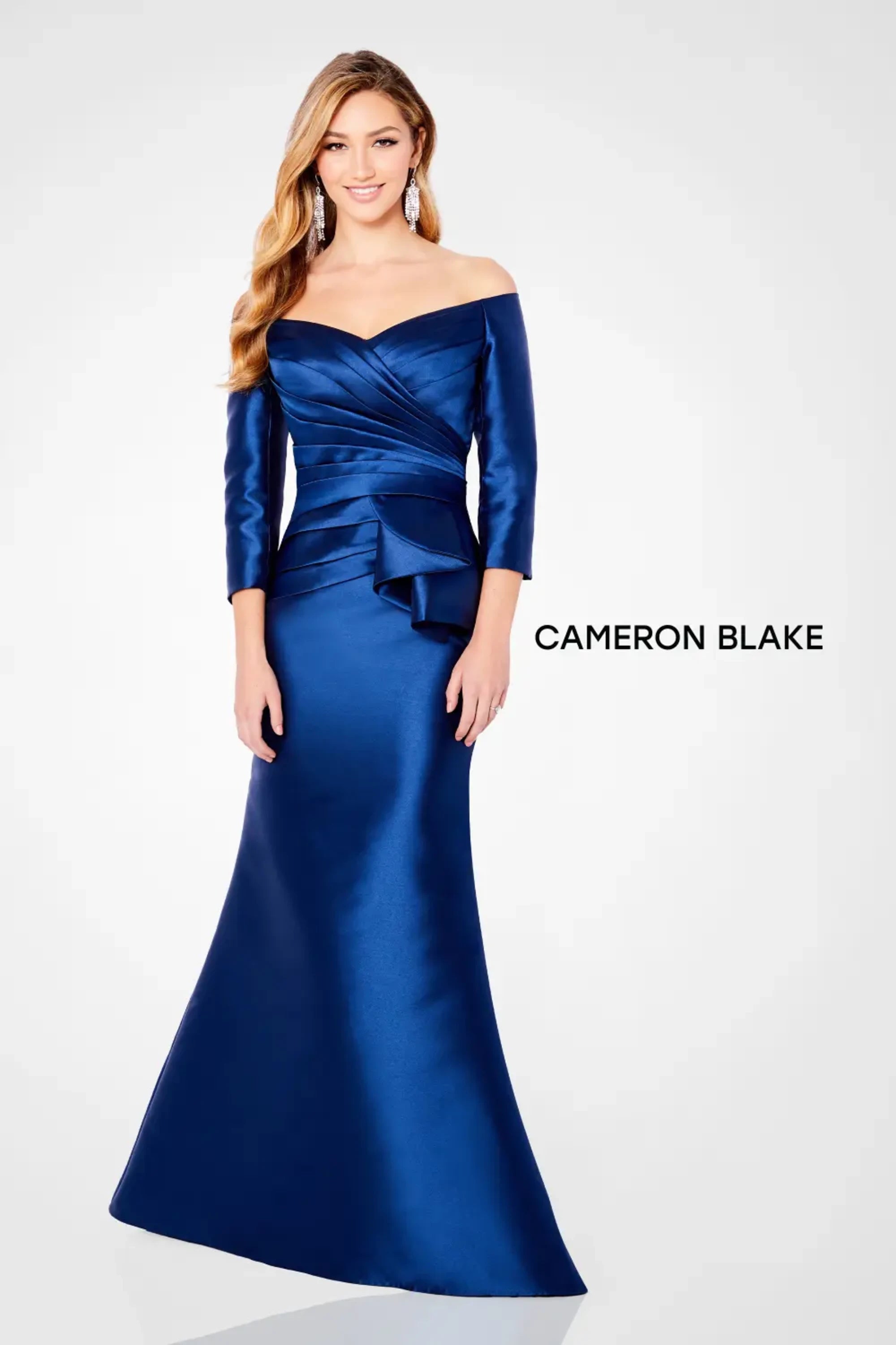Plus Size Dresses Long Formal Pleated Plus Size Evening Dress Navy Blue
