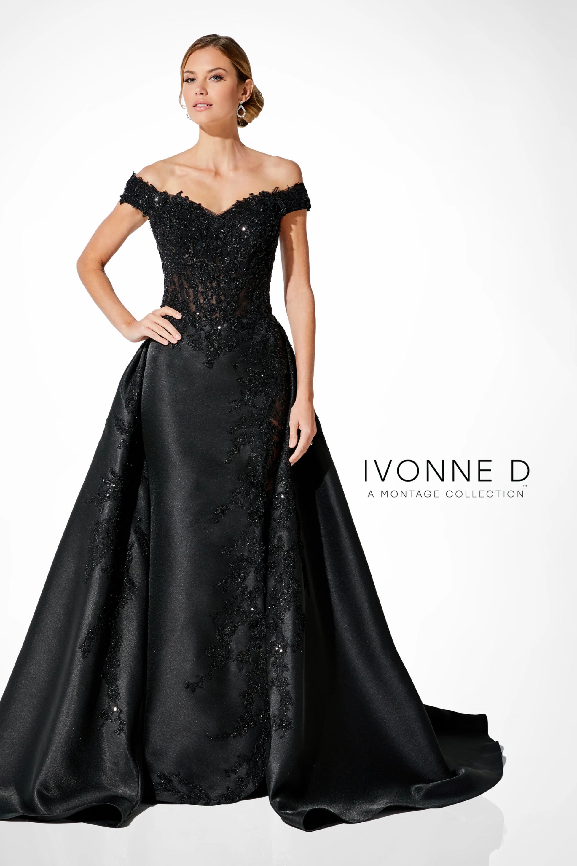 Ivonne D 221D51F Lace Overskirt Formal Long Evening Gown