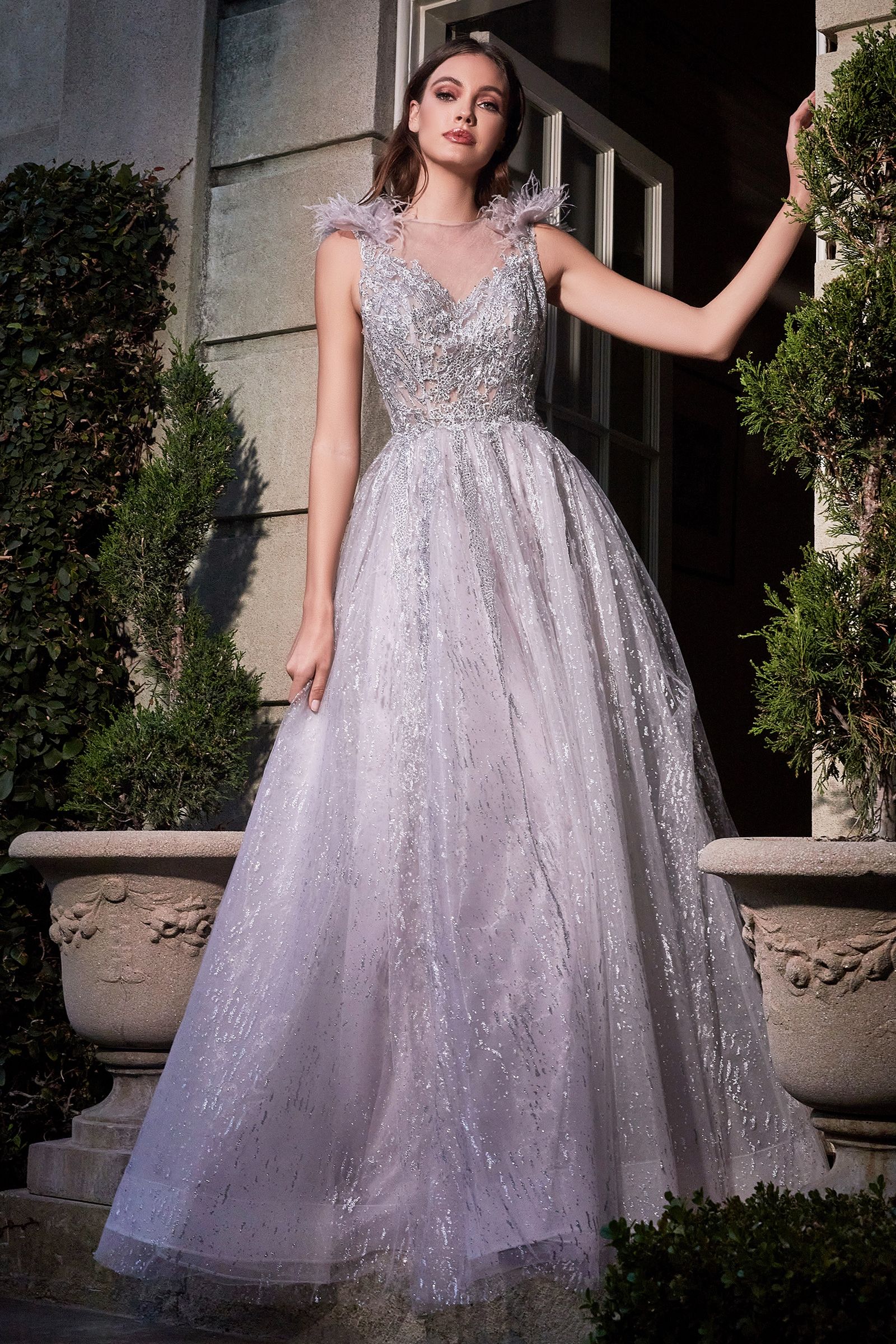 Formal Dresses A line Beaded Long Formal Evening Dress Silver Mauve