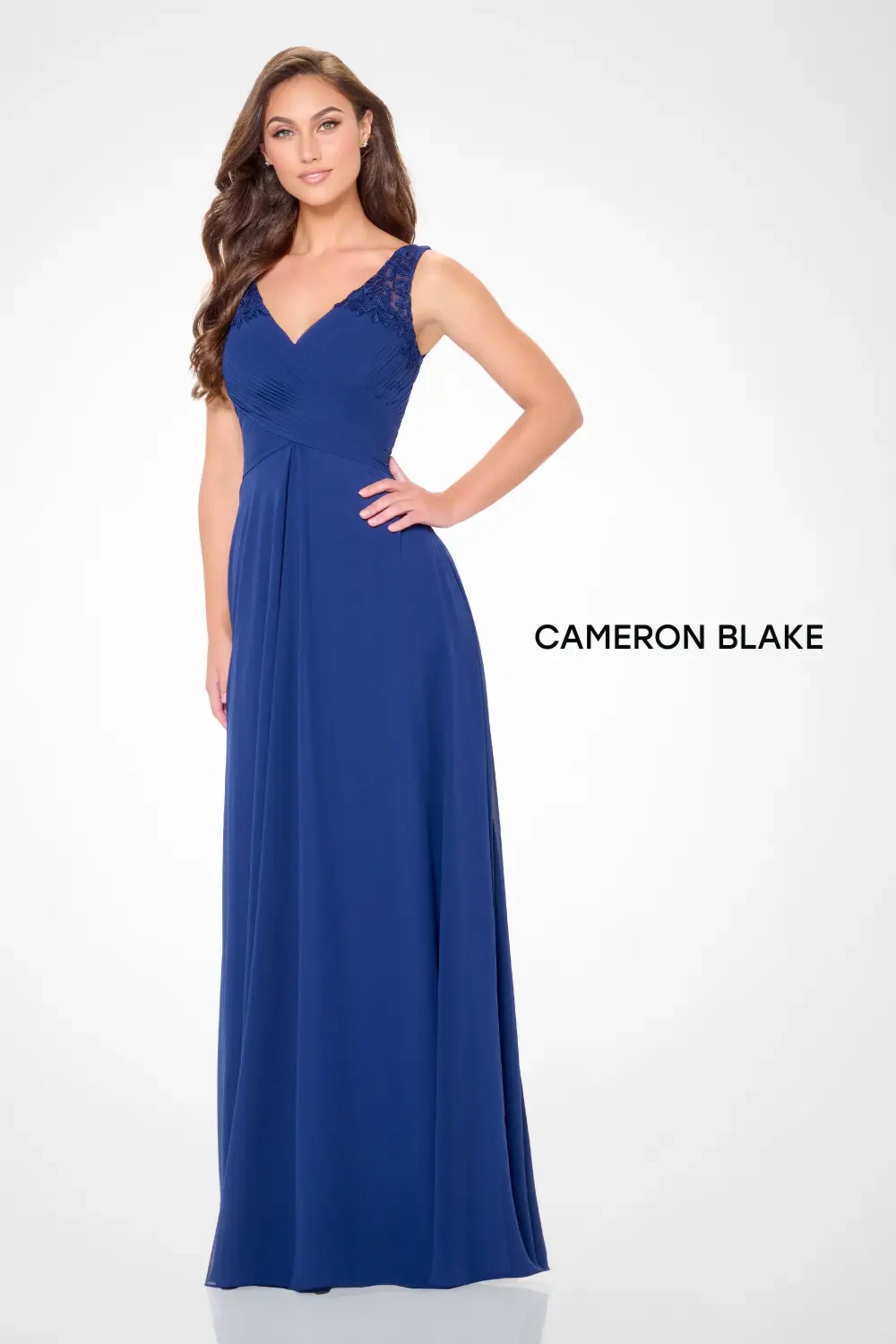 Cameron Blake CB3239 Long A Line Evening Formal Pleated Dress