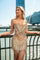 Cocktail Dresses Short Beaded Fitted Cocktail Dress Silver/Nude