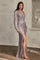 Prom Dresses Long Sleeve Formal Prom Sequin Dress Dark Silver