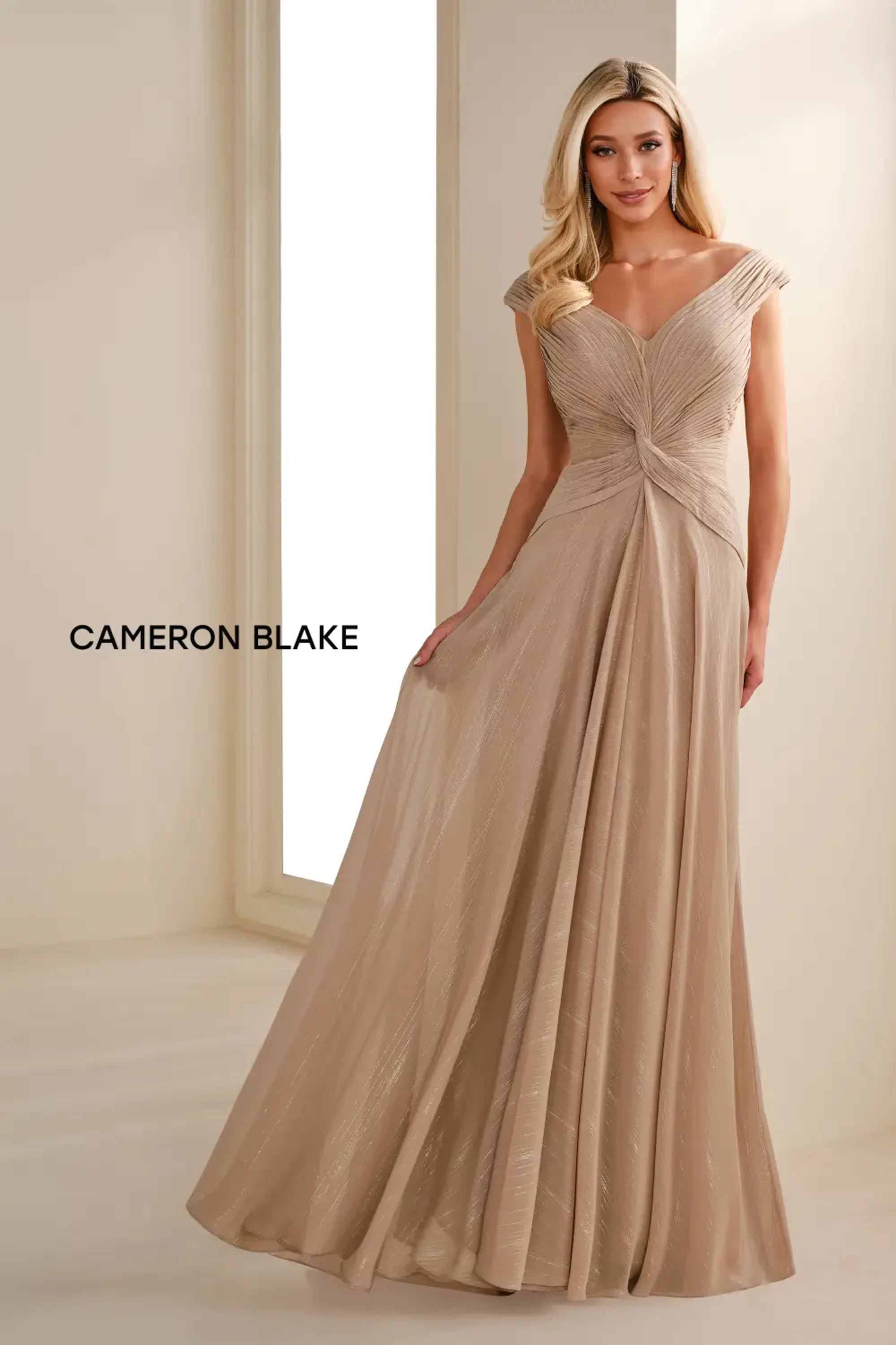 Formal Dresses Metallic Long Formal A Line Evening Dress Latte