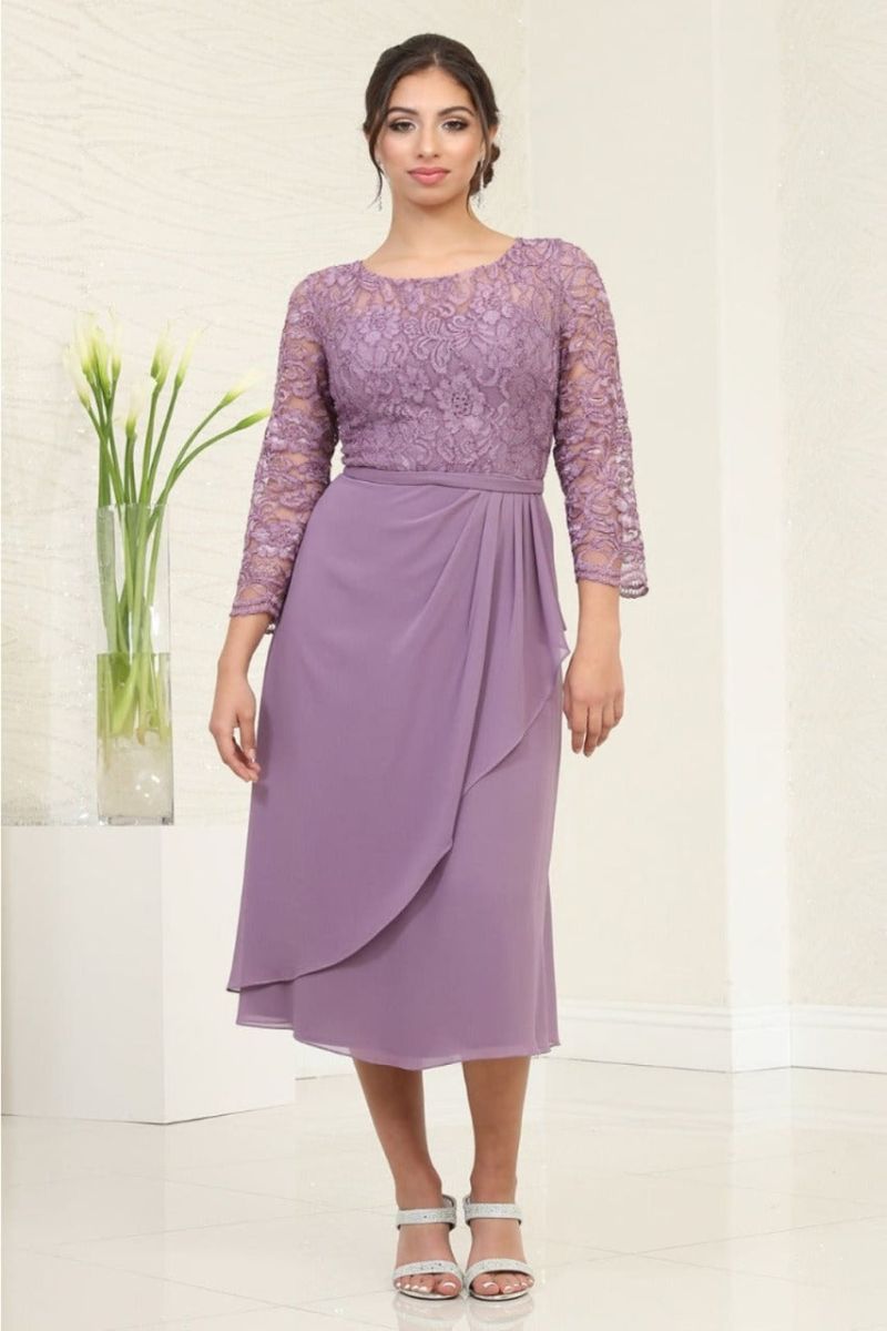 Bateau Tea-Length Lace Mother of the Bride A-Line May Queen 2100