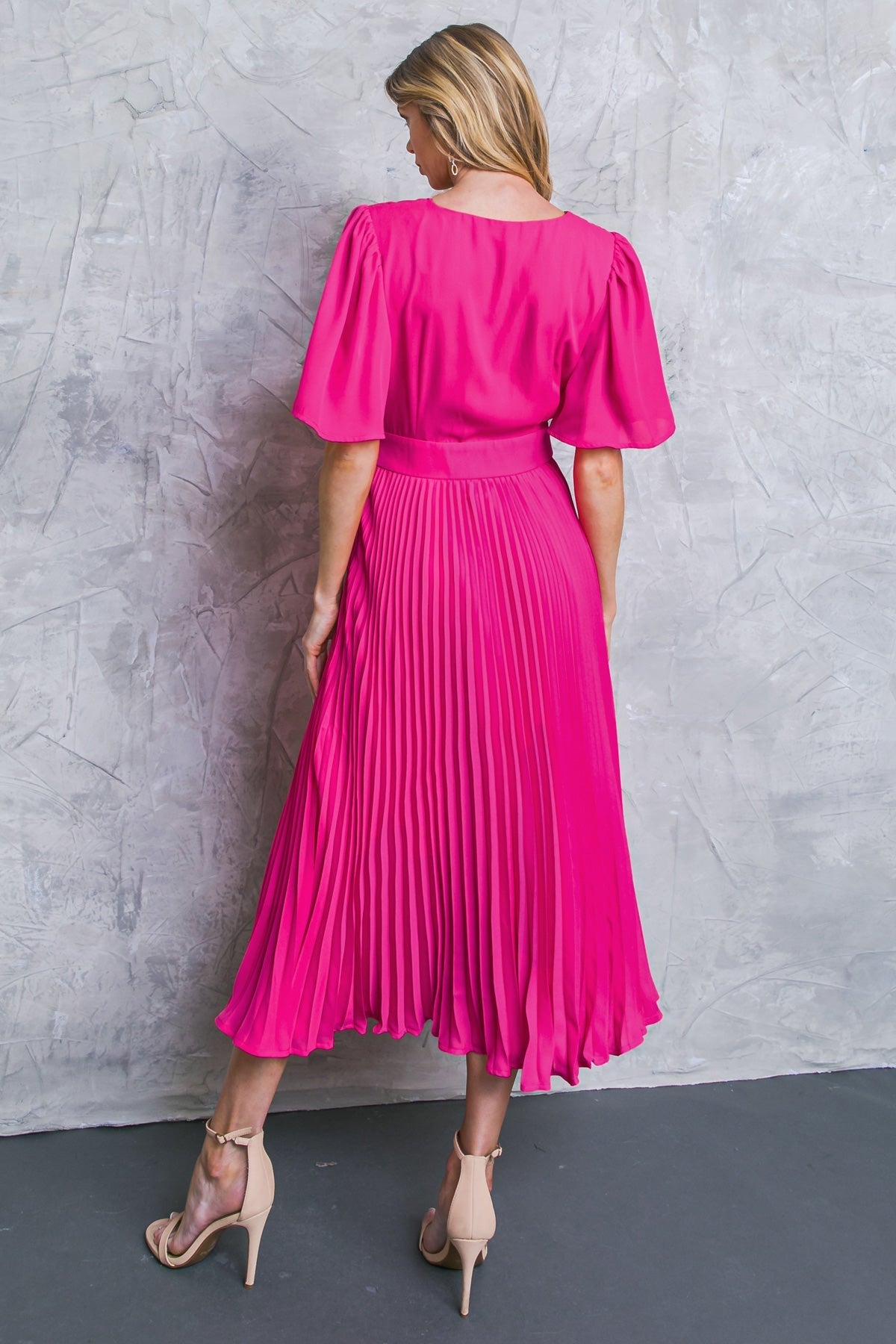Cocktail Dresses Tea Length Pleated Cocktail Formal Dress Flying Tomato ID20207 Fuchsia