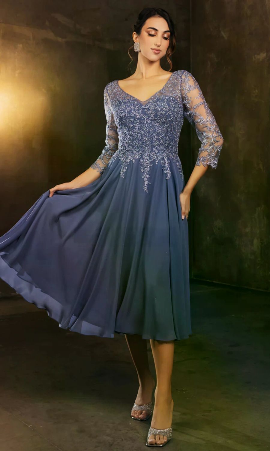 V-Neck Tea-Length Chiffon Mother of the Bride A-Line May Queen 2108