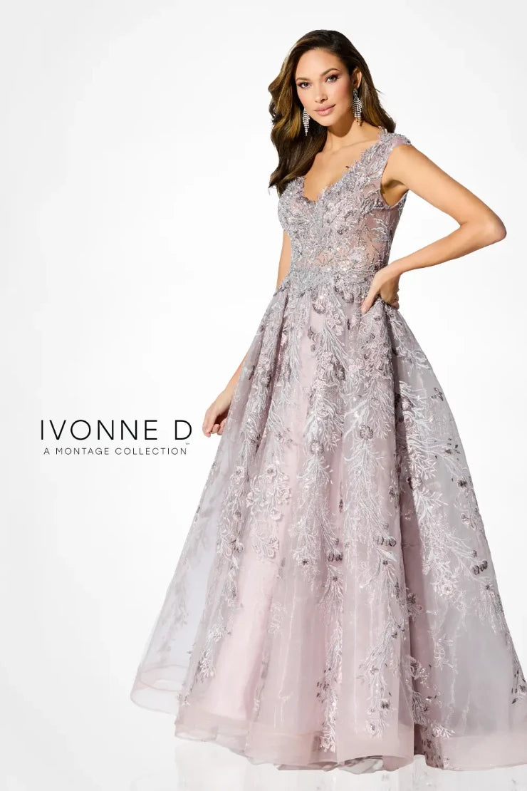 Ivonne D ID903 Long Ball Gown Laced Appliqued Evening Dress