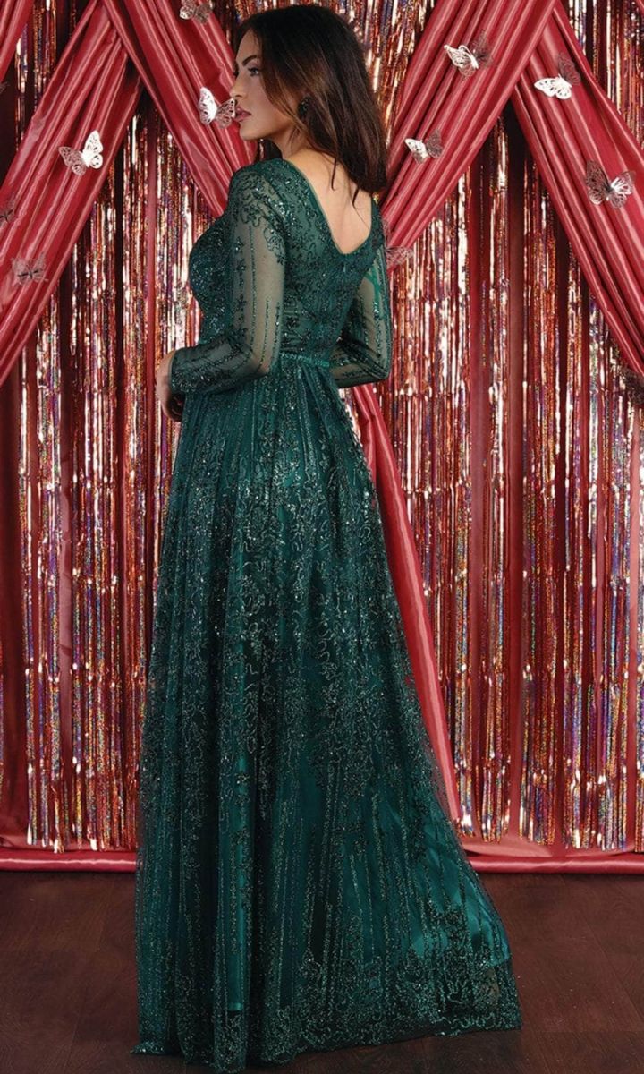 V-Neck Floor-Length Lace Evening Gown A-Line May Queen RQ7920