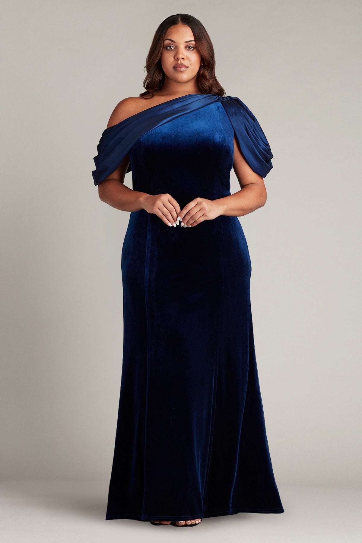 Navy Tadashi Shoji BAL22037LQ Long Formal Velvet Fitted Evening 
