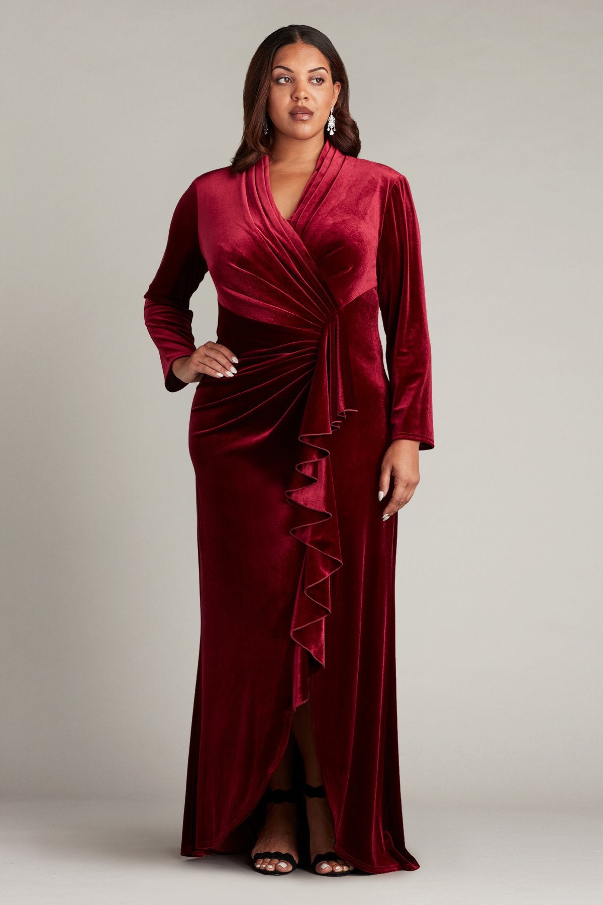 Pomegranate Tadashi Shoji BAL23357LQ Plus Size Long Sleeve Velvet Formal Dress for 268.8 The Dress Outlet