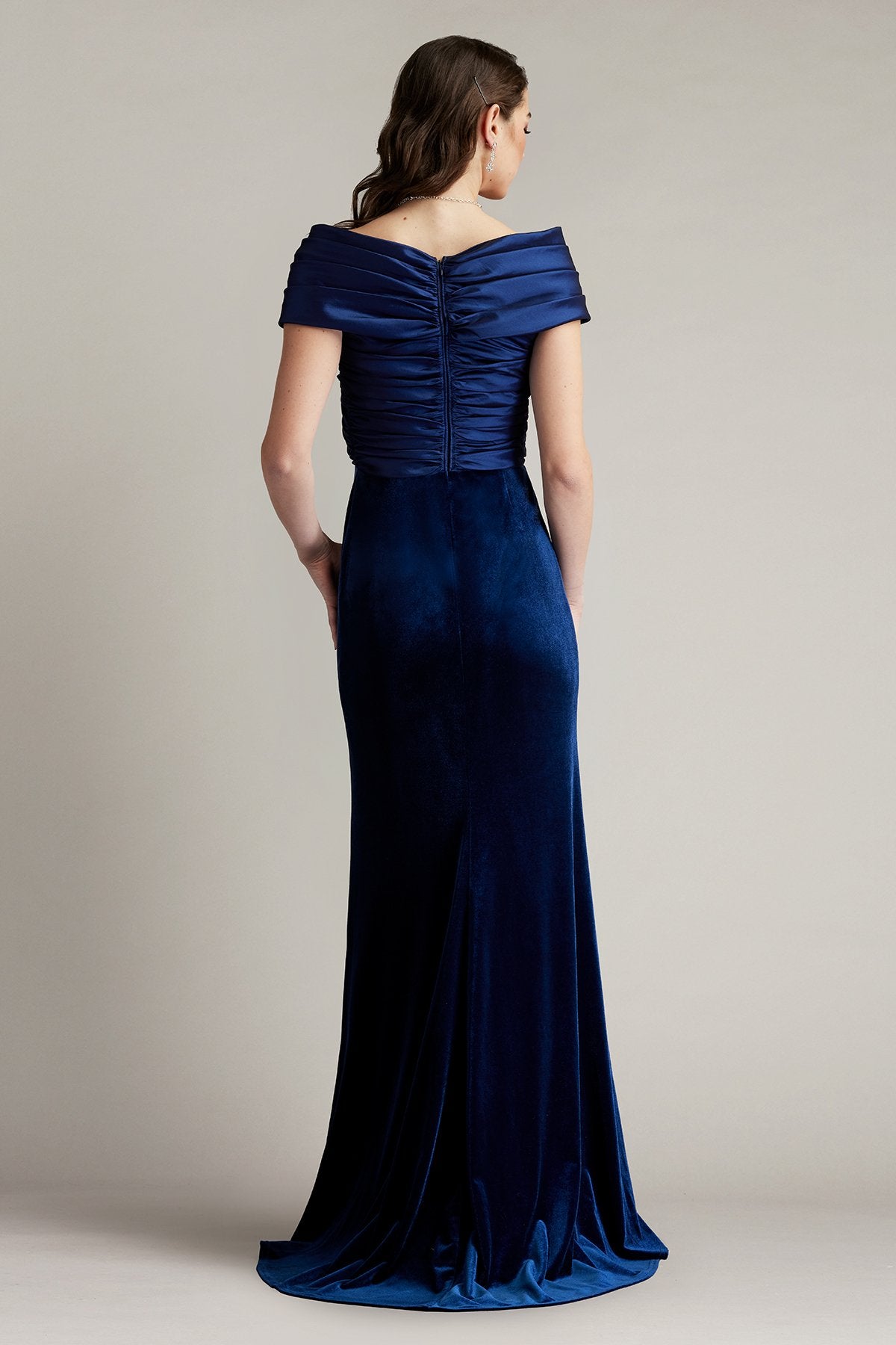 Formal Dresses Pleated Long Formal Velvet Evening Dress Navy