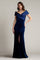 Formal Dresses Pleated Long Formal Velvet Evening Dress Navy