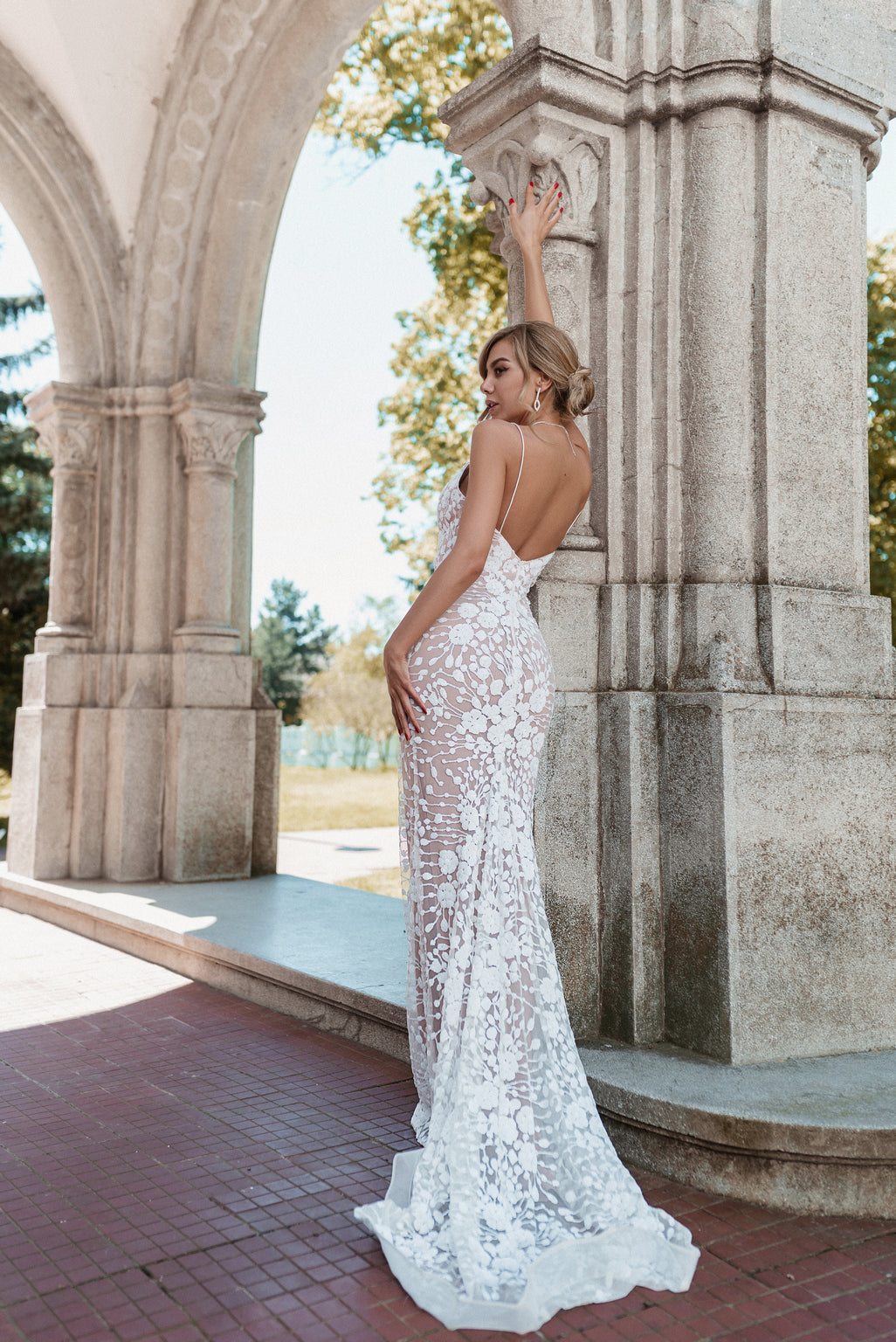 Tina Holly BB008 Long Sequin Fitted Wedding Dress - White/Nude / 0 Tina Holly BB008 Long Sequin Fitted Wedding Dress - White/Nude / 0