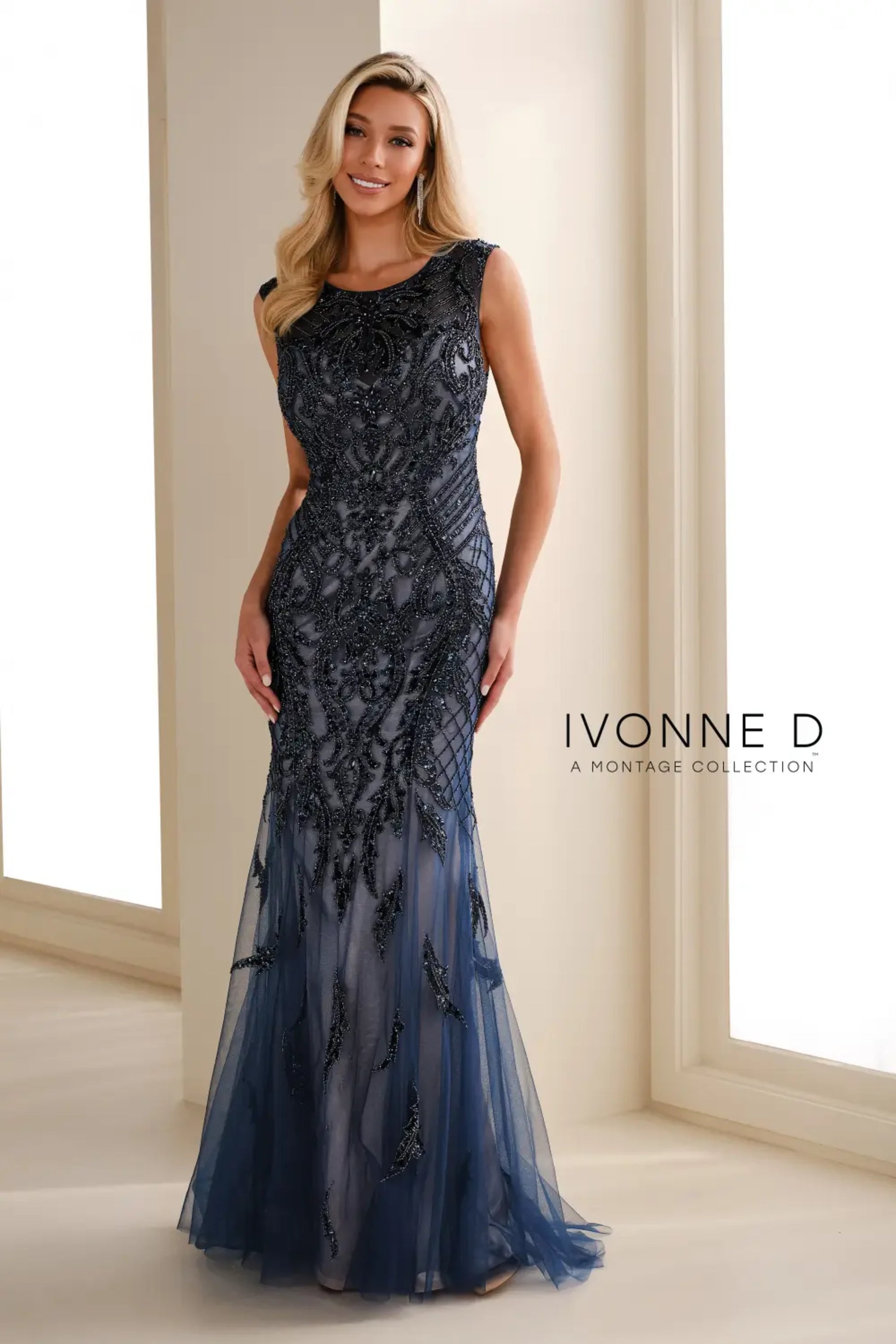 Ivonne D 116D31 Long Formal Beaded Evening Gown