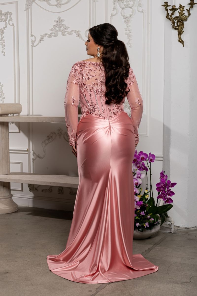 V-Neck Floor-Length Satin Evening Gown Mermaid May Queen 2204