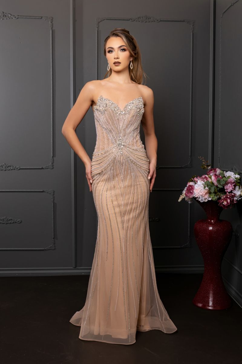 Champagne Sweetheart Floor-Length Mesh Prom Dress Beaded May Queen RQ8258