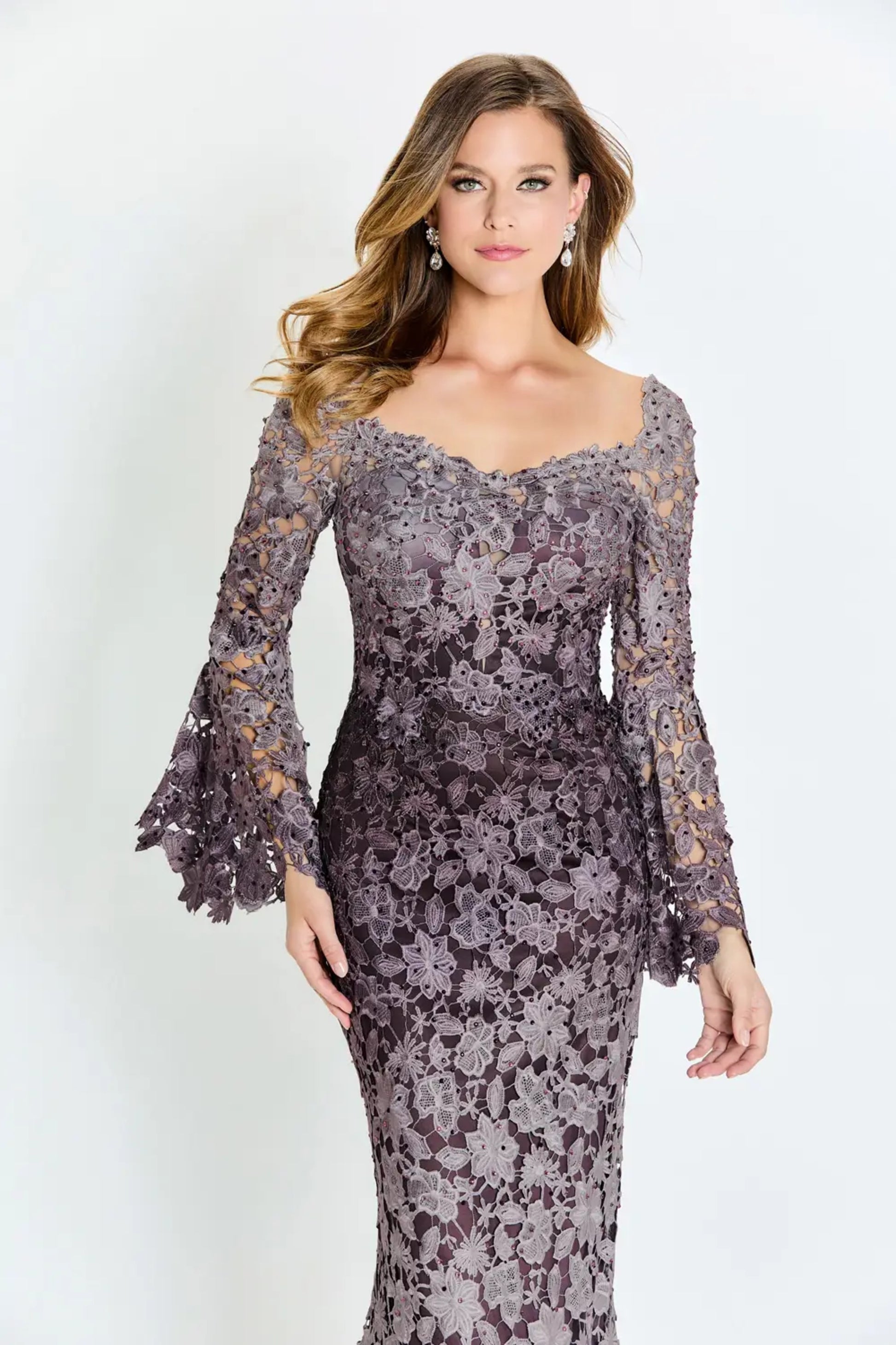 Montage M530 Long Sleeve Formal Beaded Lace Evening Dress
