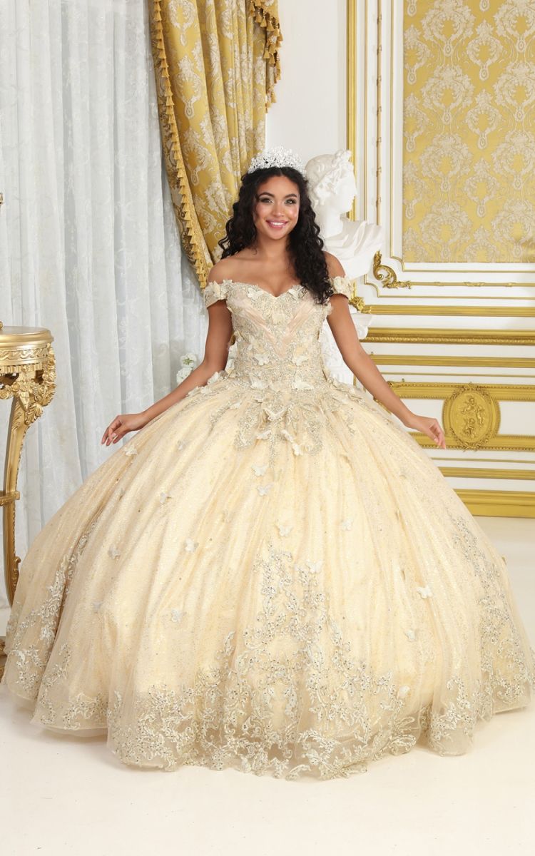 Off-the-Shoulder Floor-Length Tulle Quinceañera Ball Gown May Queen LK232
