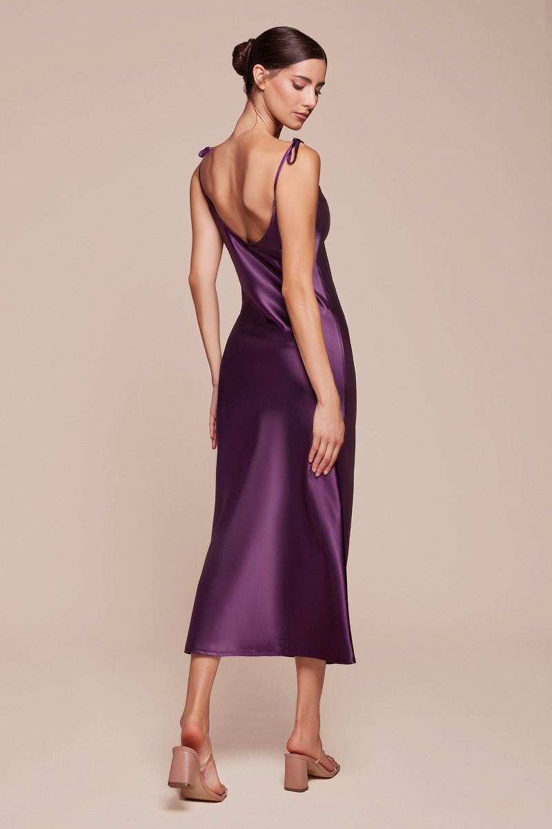 LaDivine BD103 Homecoming Midi Cocktail Dress in Eggplant