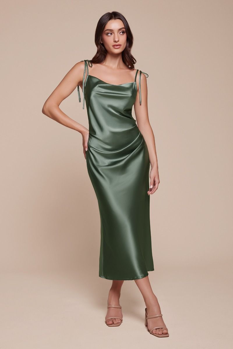 LaDivine BD103 Homecoming Midi Cocktail Dress in Moss Green