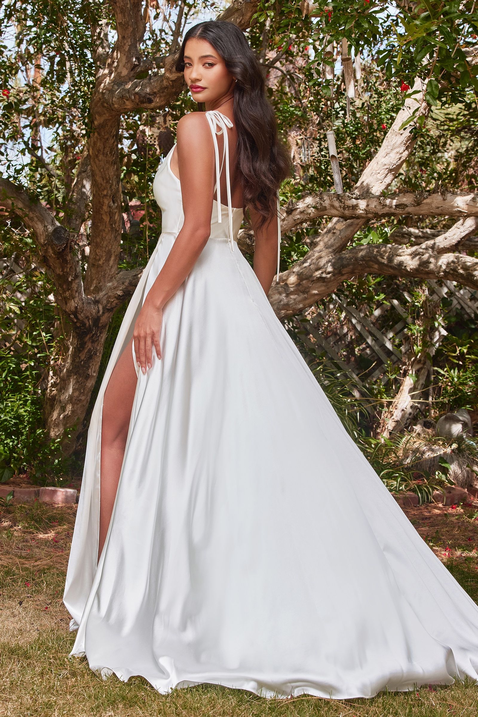 LaDivine BD104W Ravishing Cowl A-Line Dress in Off White