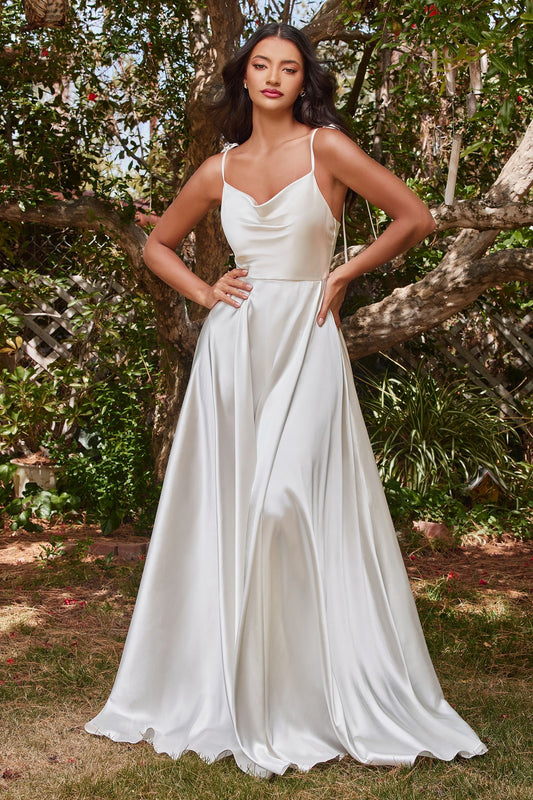 LaDivine BD104W Ravishing Cowl A-Line Satin Wedding Gown
