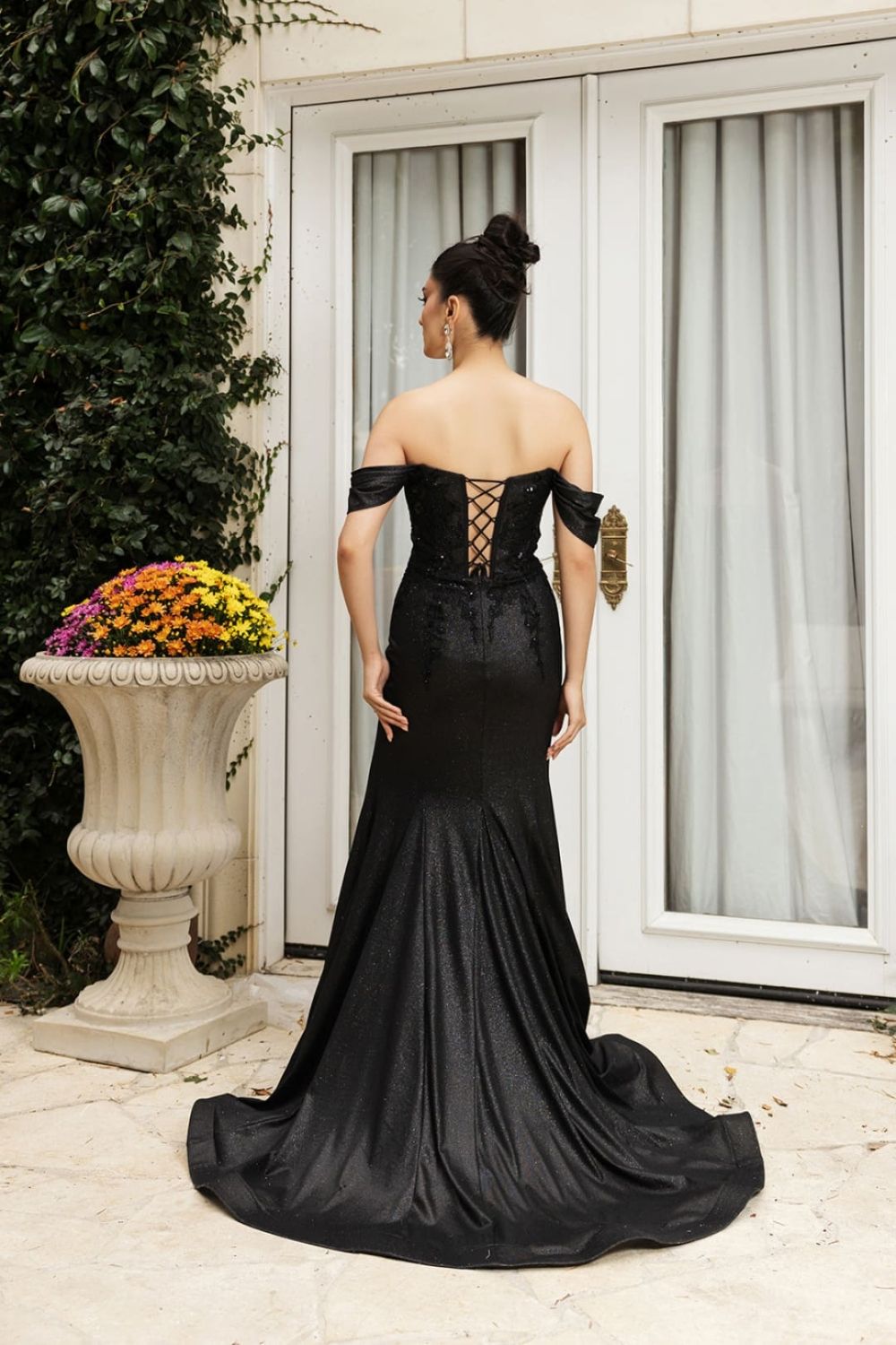 Off-the-Shoulder Floor-Length with Train Satin Prom Mermaid/Trumpet May Queen 2104