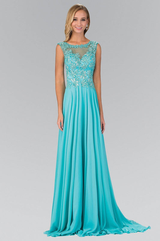 Bead Embellished Chiffon Long Prom Dress - The Dress Outlet Elizabeth K