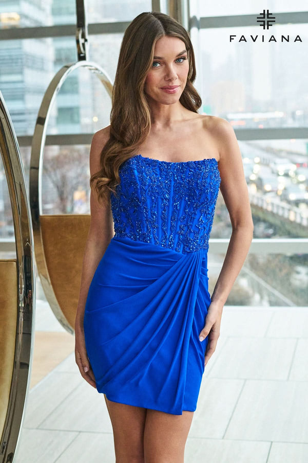 Strapless Straight Neck Mini Mesh Cocktail Bodycon Faviana 11521