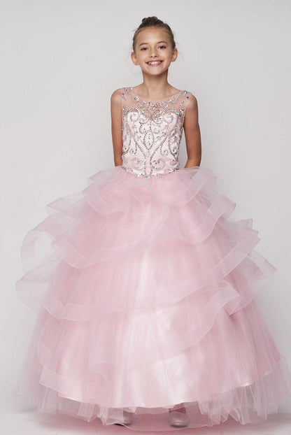 Beaded Gown with Horsehair Layered Flower Girl Dress - The Dress Outlet Cinderella Couture