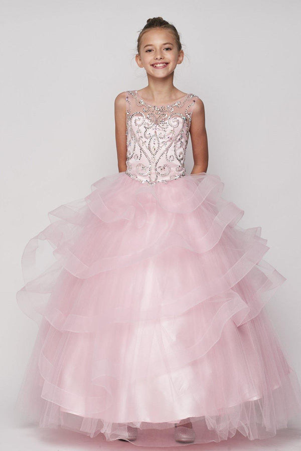 Beaded Gown with Horsehair Layered Flower Girl Dress