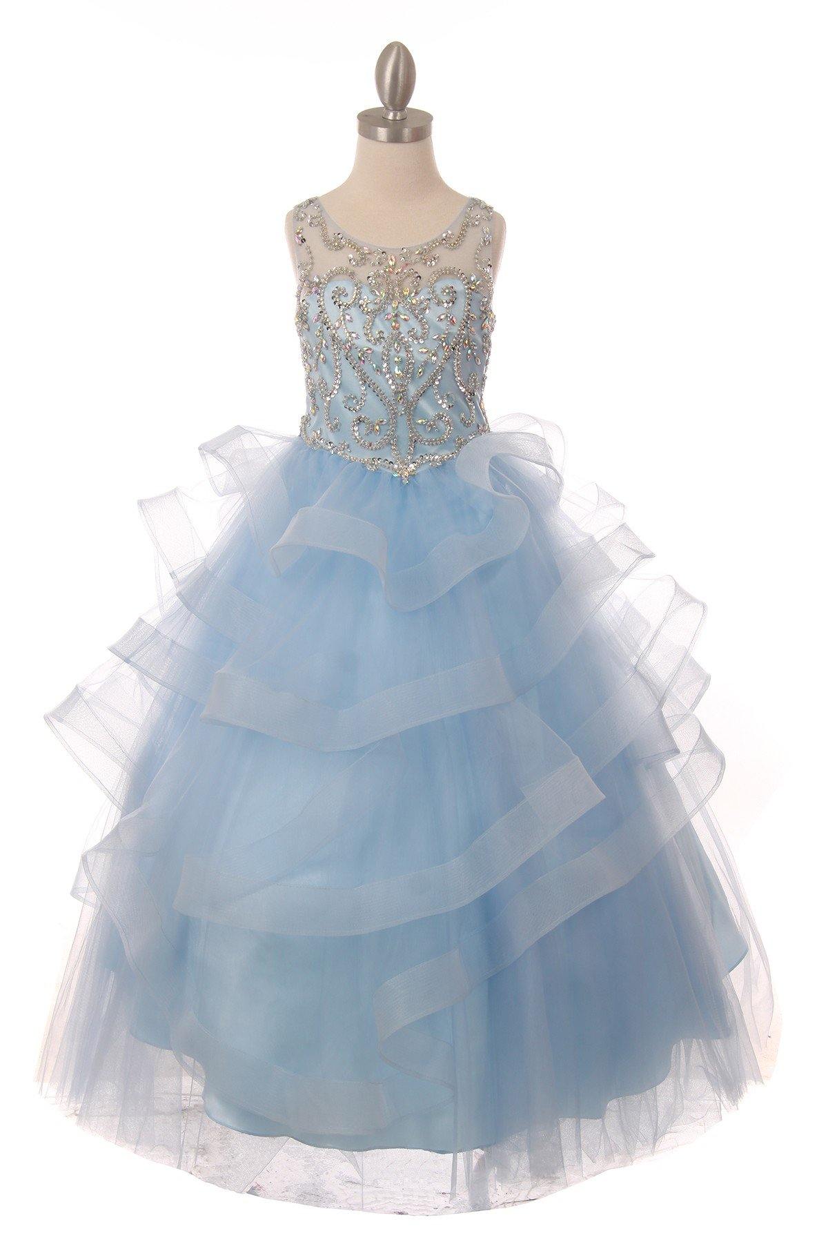 Beaded Gown with Horsehair Layered Flower Girl Dress