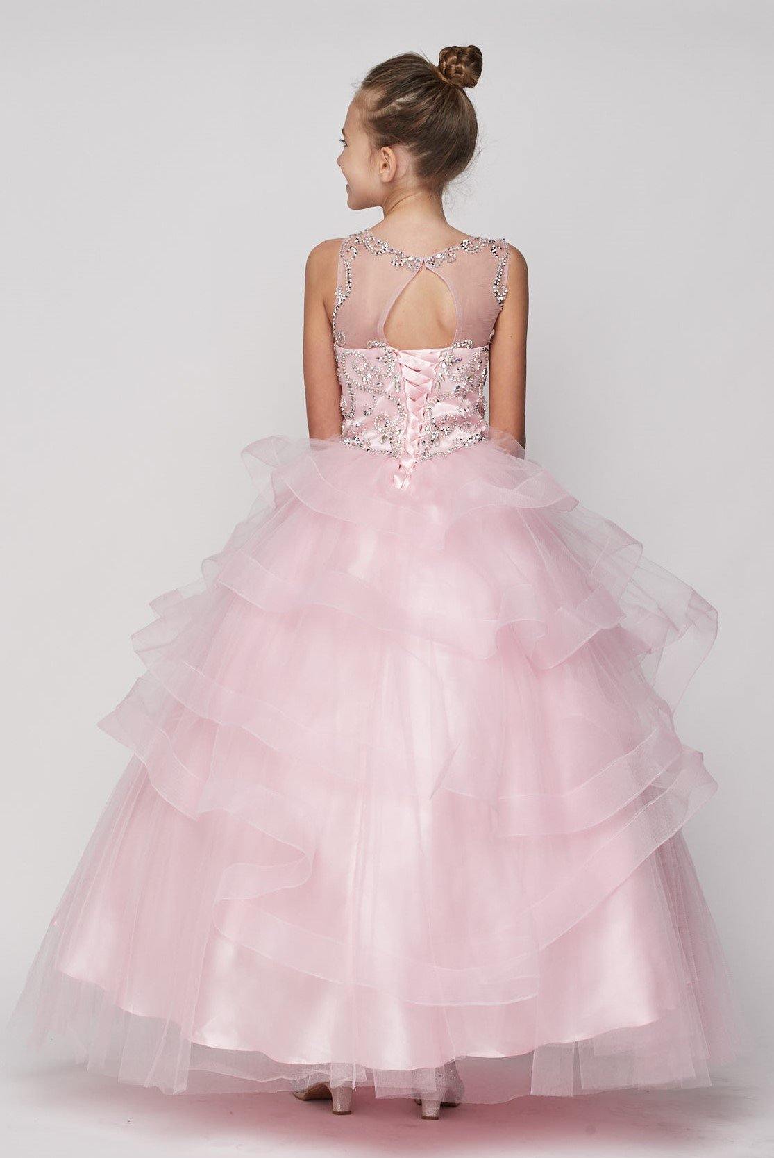 Beaded Gown with Horsehair Layered Flower Girl Dress
