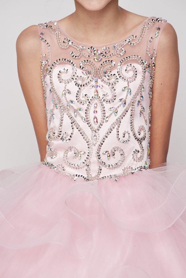 Beaded Gown with Horsehair Layered Flower Girl Dress