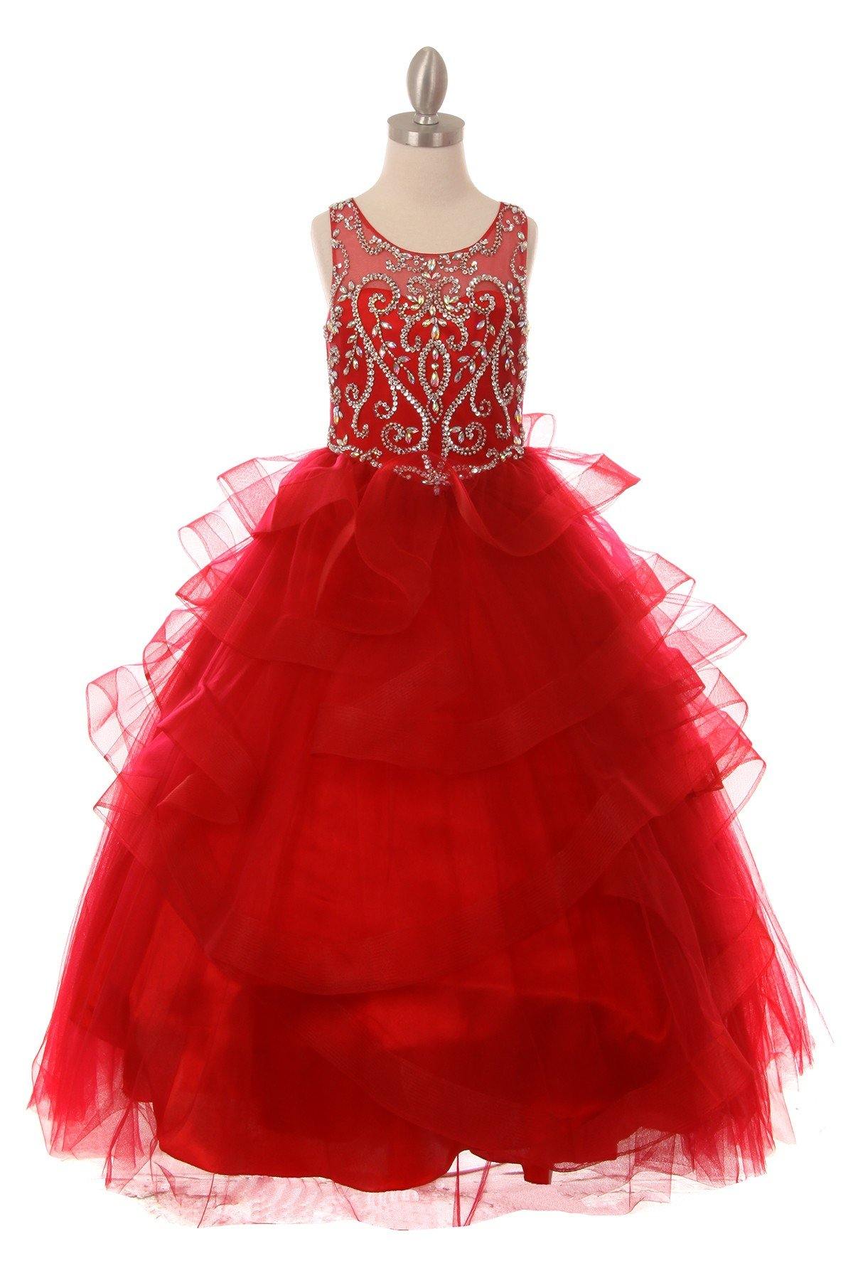 Beaded Gown with Horsehair Layered Flower Girl Dress
