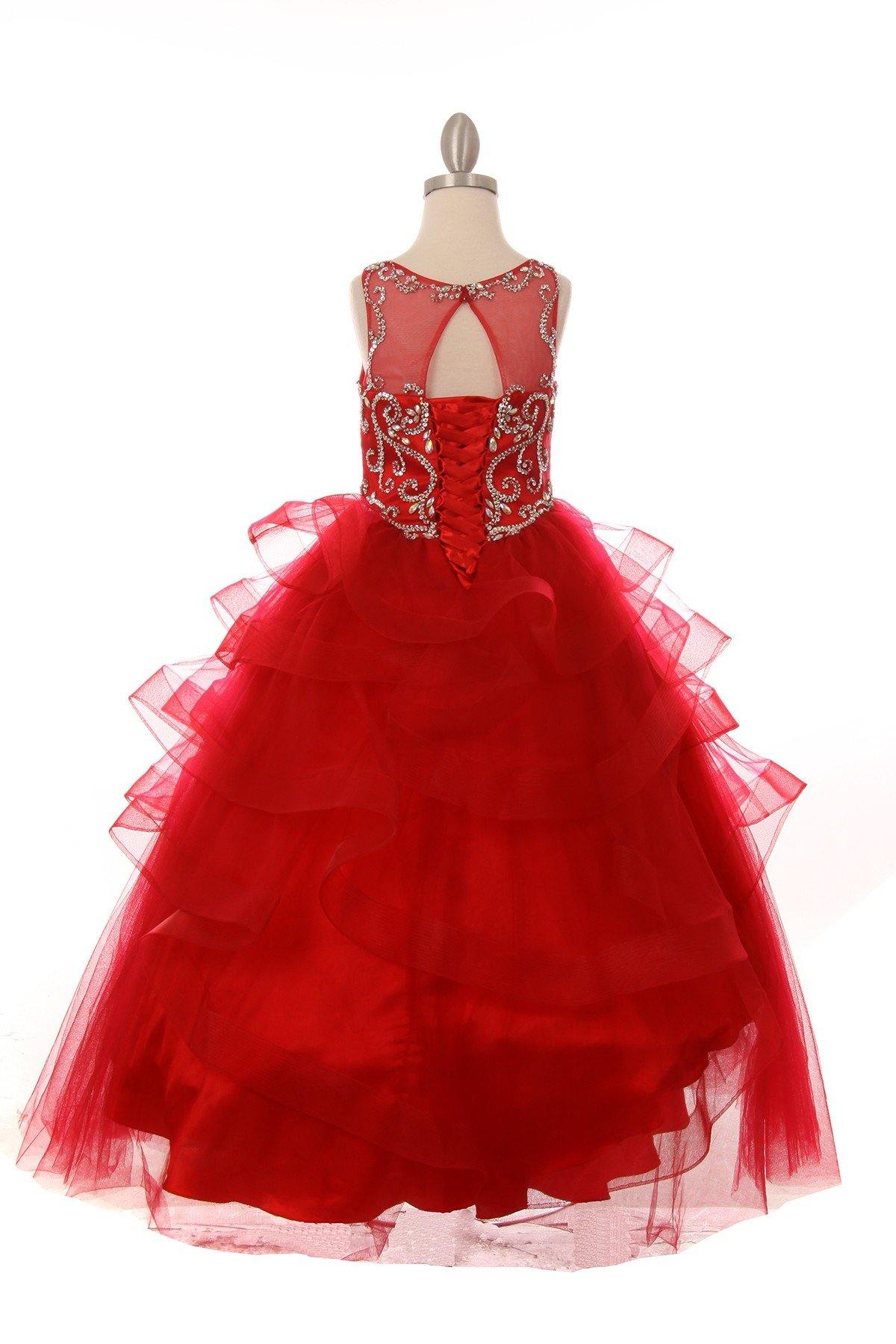 Beaded Gown with Horsehair Layered Flower Girl Dress