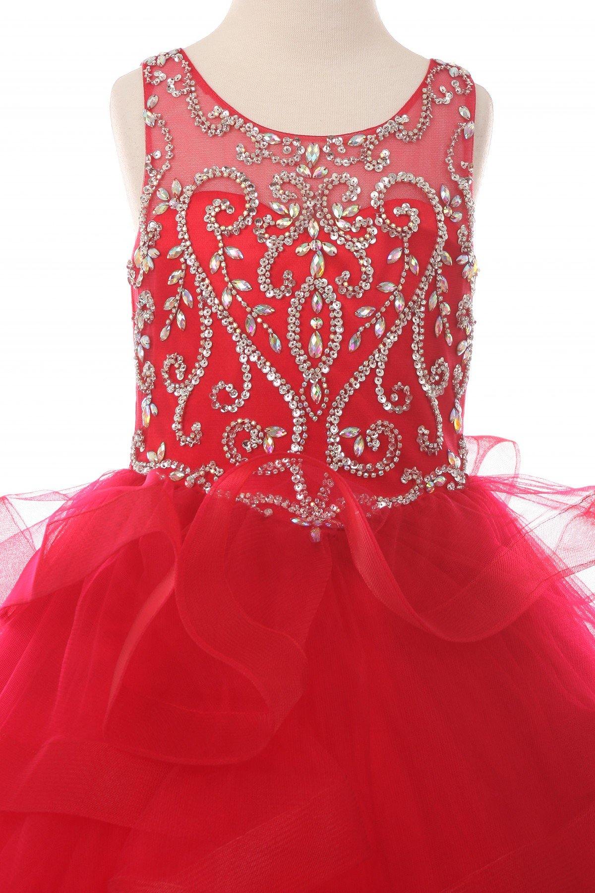 Beaded Gown with Horsehair Layered Flower Girl Dress