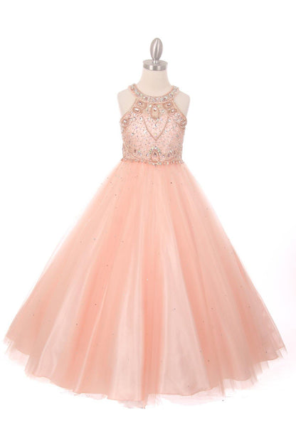 Beaded Gown with Keyhole Back Flower Girl Dress - The Dress Outlet Cinderella Couture