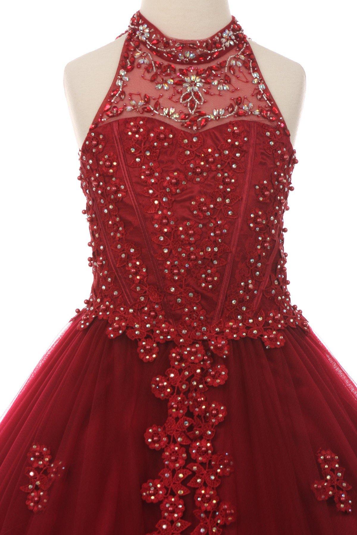 Beaded Halter Style Long Gown Flower Girl Dress