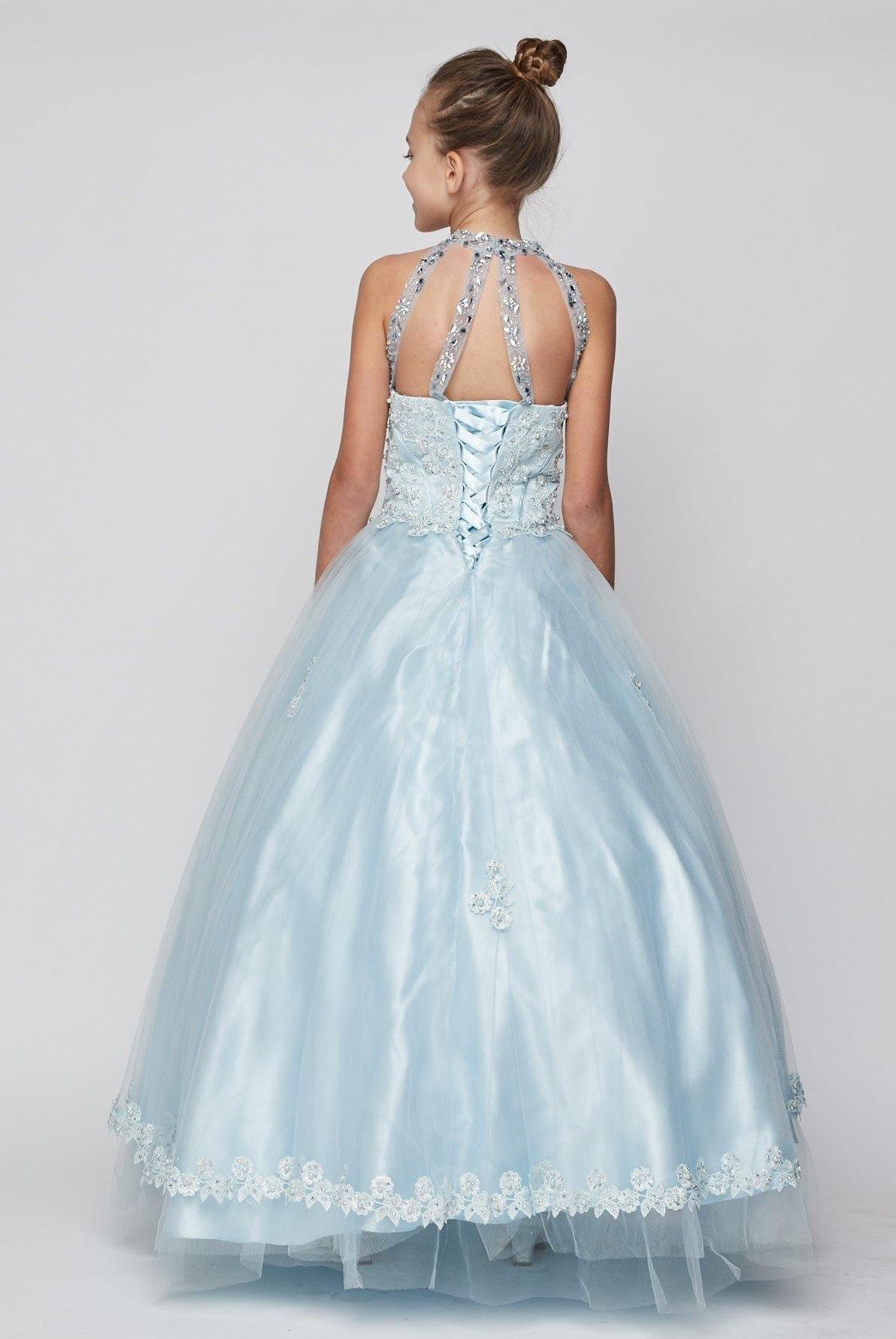 Beaded Halter Style Long Gown Flower Girl Dress - The Dress Outlet Cinderella Couture