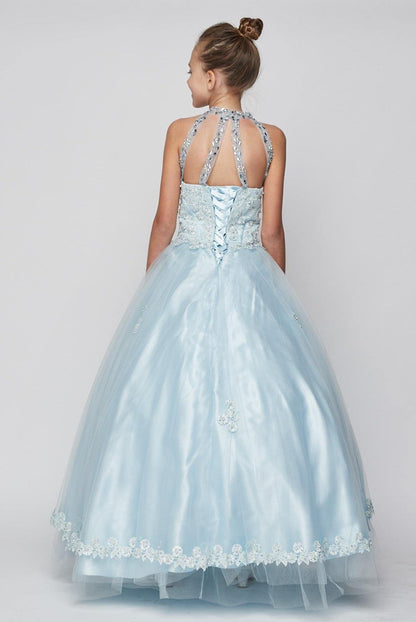 Beaded Halter Style Long Gown Flower Girl Dress - The Dress Outlet Cinderella Couture